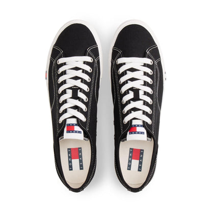 Black - Side - Tommy Jeans Mens Canvas Flat Trainers
