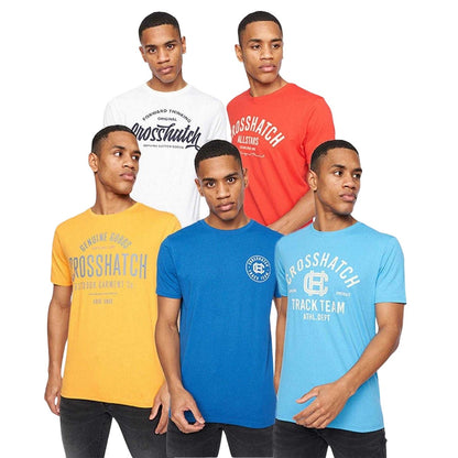 Multicoloured - Front - Crosshatch Mens Weymouth T-Shirt (Pack of 5)