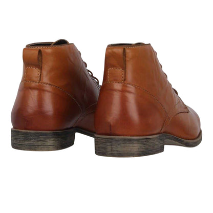 Dark Tan - Back - Firetrap Mens Casca Vintage Look Leather Casual Flat Boots