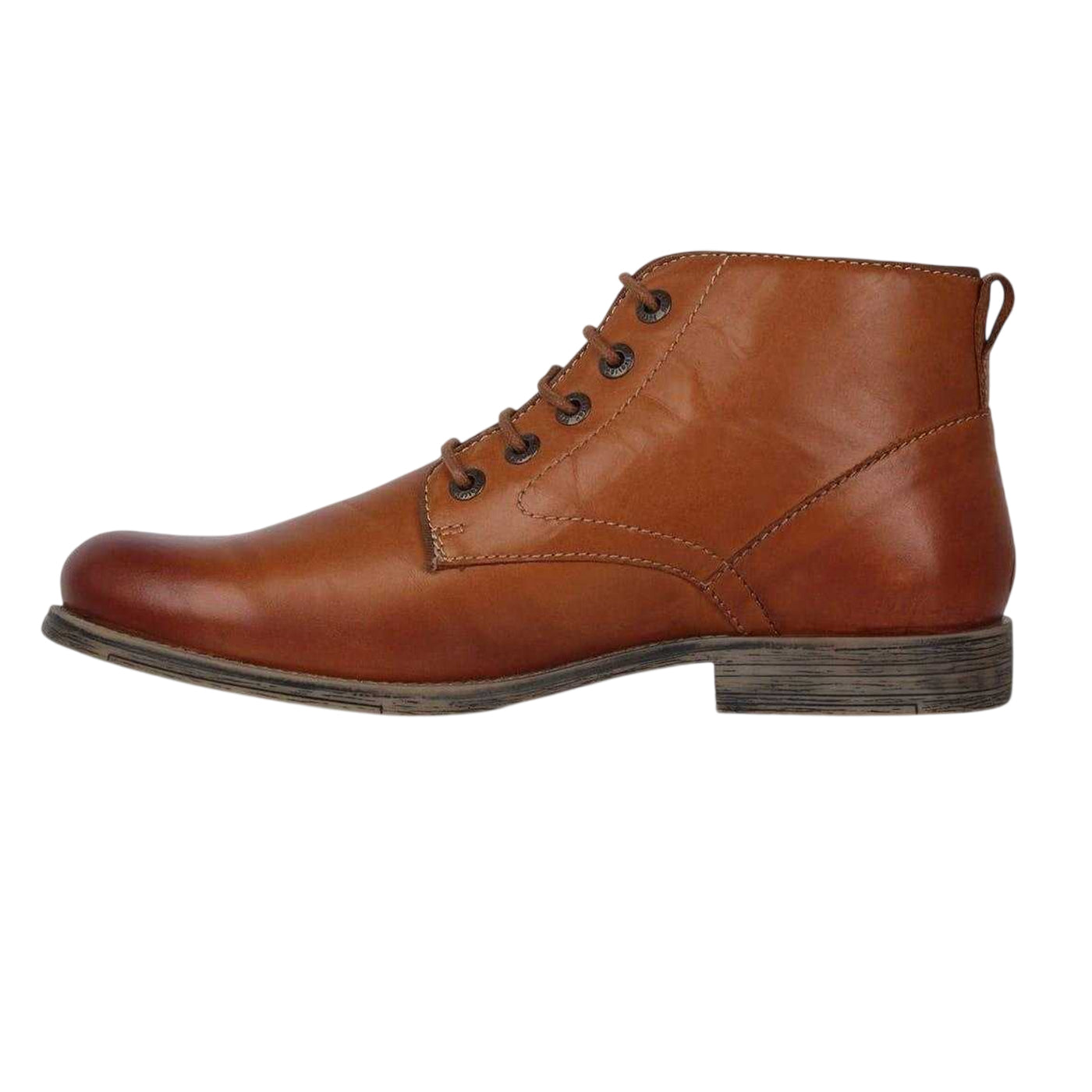 Dark Tan - Side - Firetrap Mens Casca Vintage Look Leather Casual Flat Boots