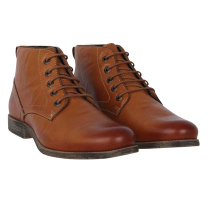 Dark Tan - Pack Shot - Firetrap Mens Casca Vintage Look Leather Casual Flat Boots
