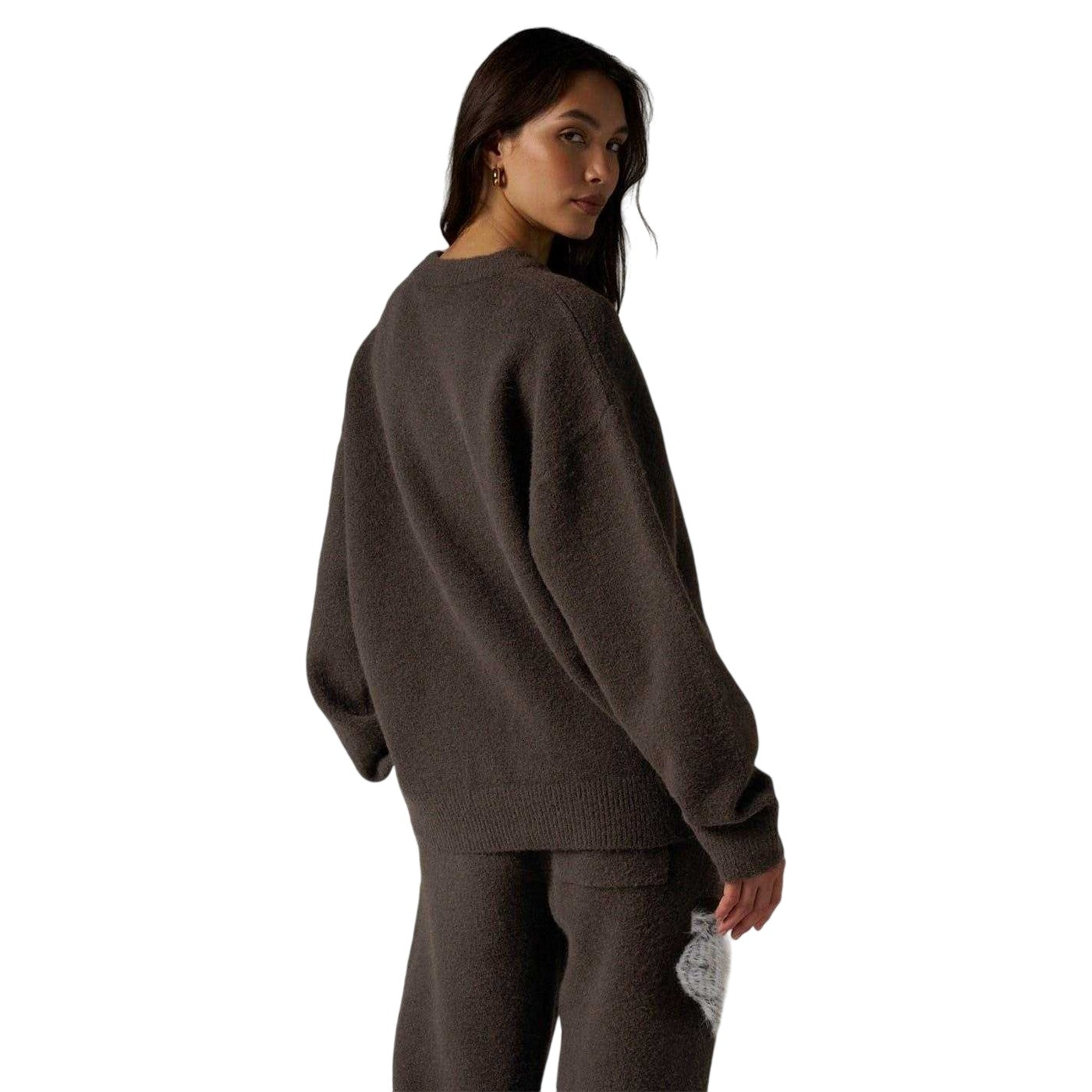 Brown - Back - Couture Womens-Ladies Fluffy Winter Sweater Top