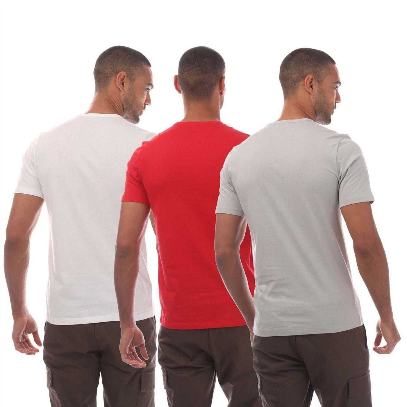 Red-White-Grey - Back - Hugo Mens Contrast Logo T-Shirt (Pack of 3)