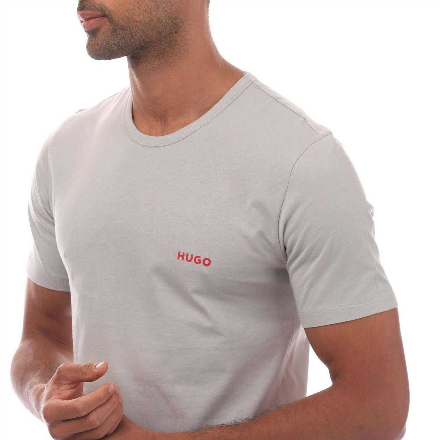Red-White-Grey - Side - Hugo Mens Contrast Logo T-Shirt (Pack of 3)