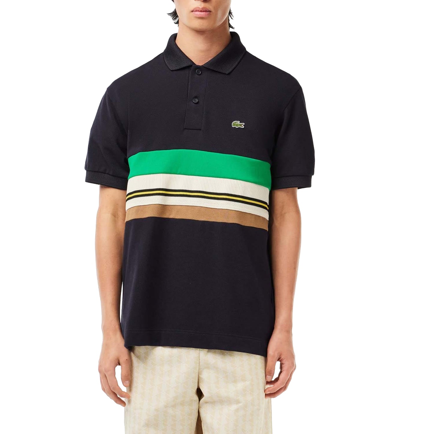 Blue - Side - Lacoste Mens French Made Contrast Striped Polo Shirt