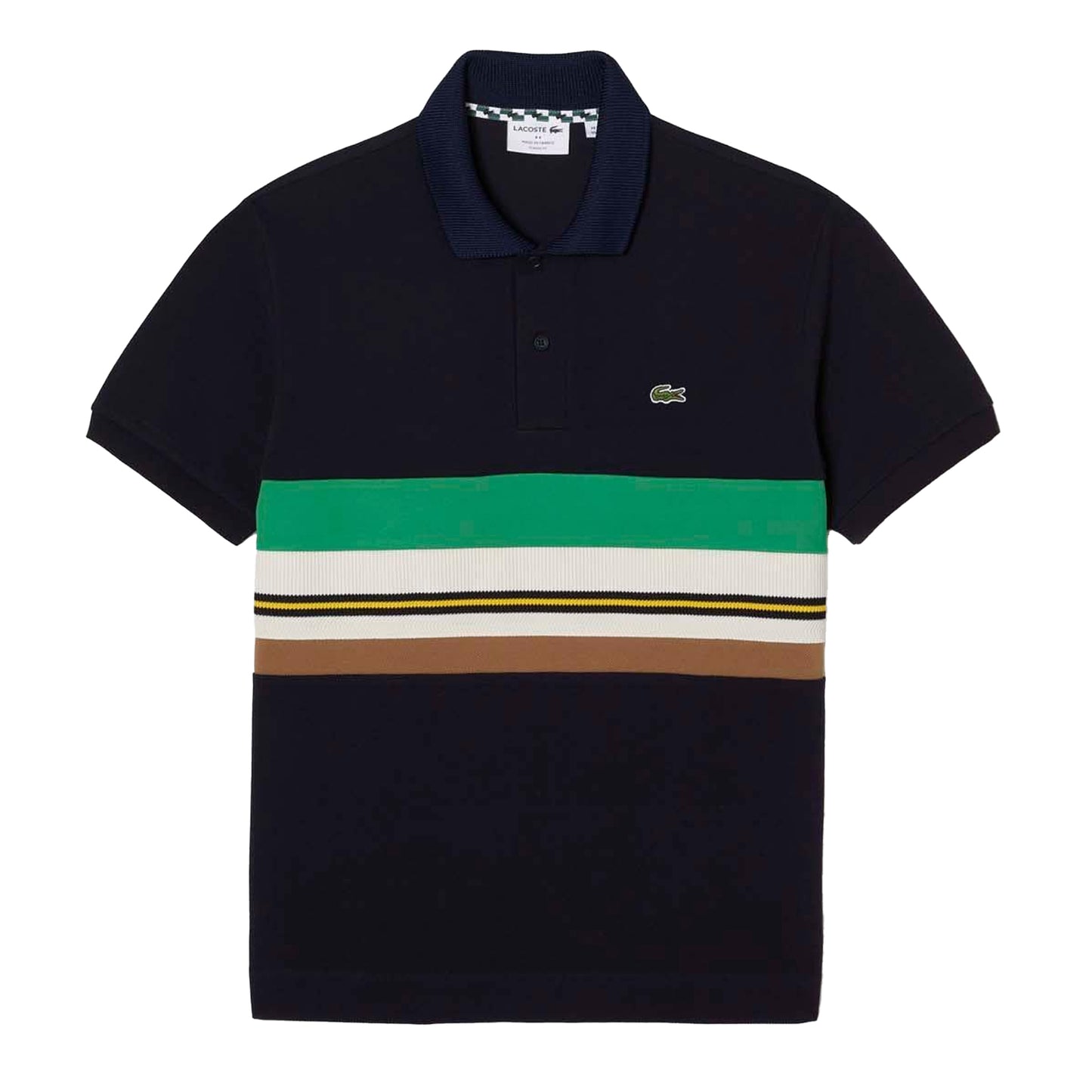 Blue - Front - Lacoste Mens French Made Contrast Striped Polo Shirt