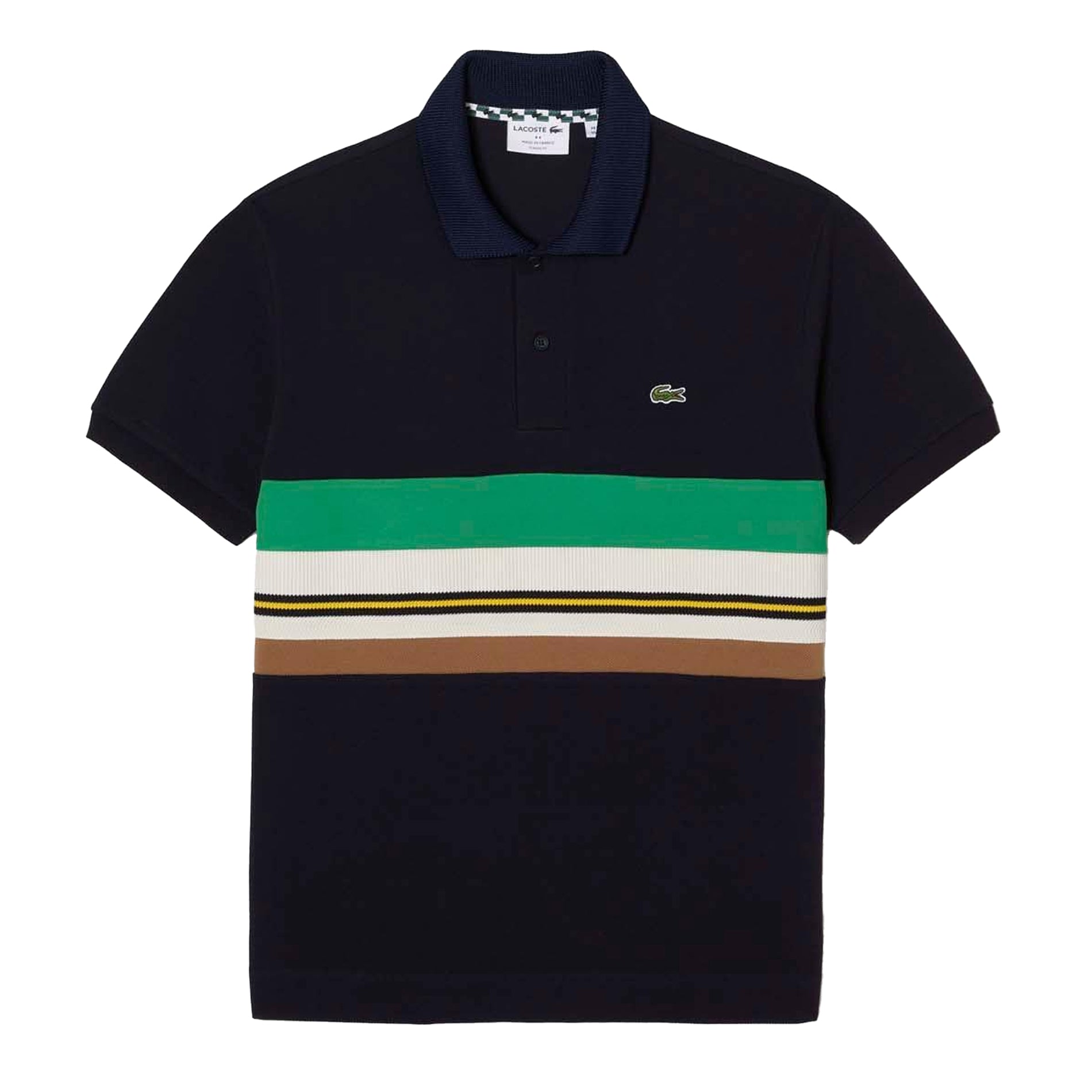 Blue - Front - Lacoste Mens French Made Contrast Striped Polo Shirt