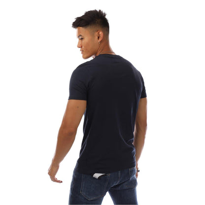 Navy-White - Back - Aquascutum Mens Logo Crew Neck Regular T-Shirt