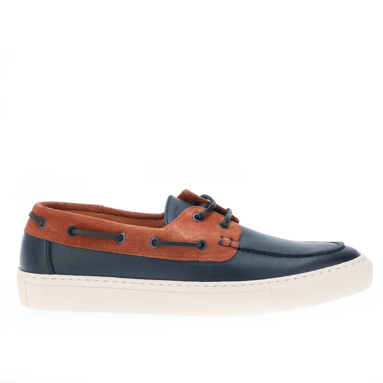 Navy - Back - Ted Baker Mens Euenb Leather Boat Shoes