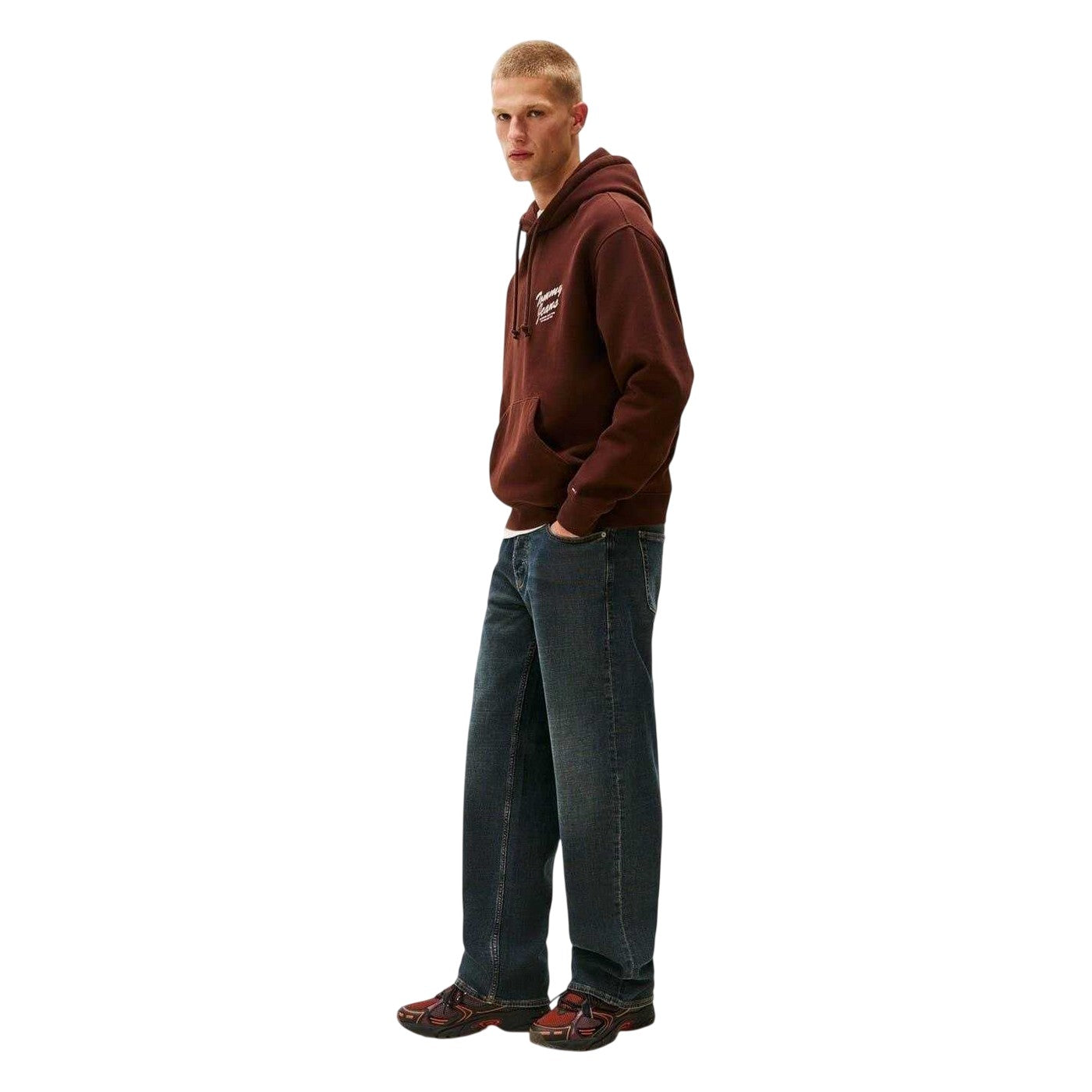 Brown - Side - Tommy Jeans Mens Novelty Back Print Hoodie
