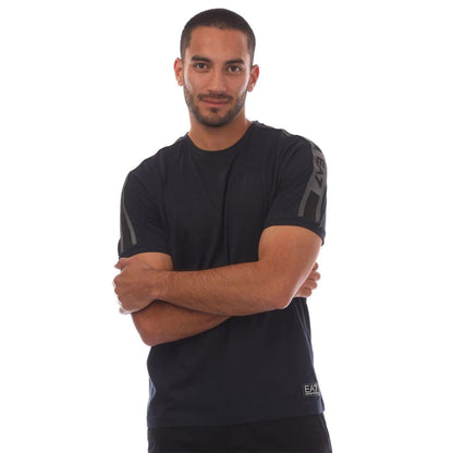 Navy - Front - Emporio Armani EA7 Mens Series Logo Cotton T-Shirt