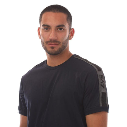 Navy - Side - Emporio Armani EA7 Mens Series Logo Cotton T-Shirt
