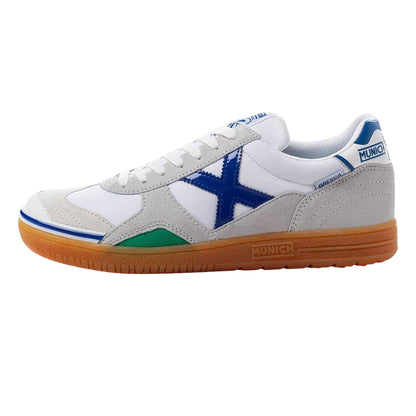 White-Blue - Side - Munich Mens Gresca Signature Reinforced Toe Indoor Football Shoes