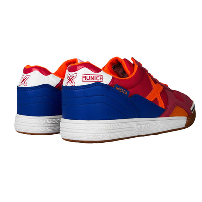 Crimson-Orange-Blue - Back - Munich Mens Gresca Signature Reinforced Toe Indoor Football Shoes