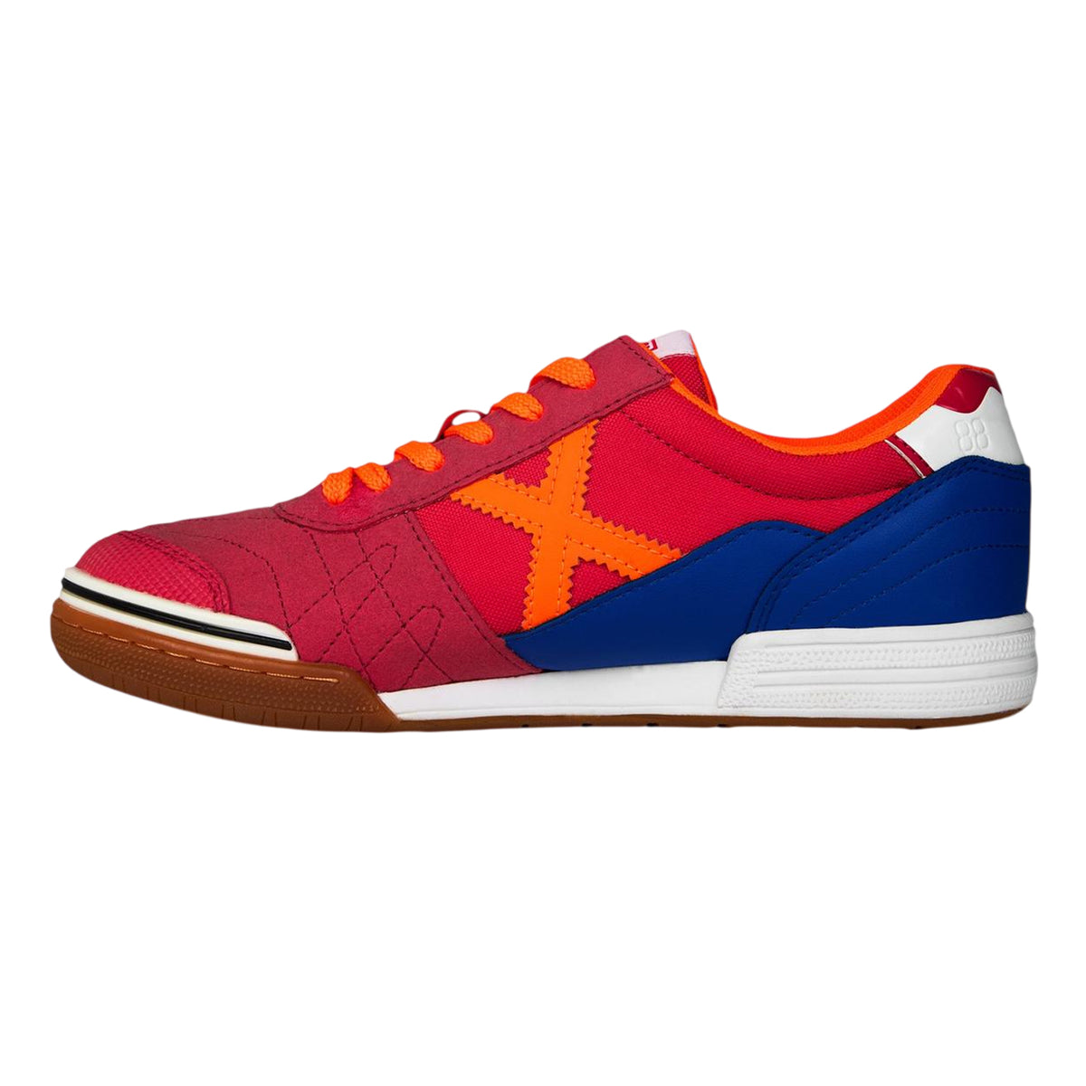 Crimson-Orange-Blue - Side - Munich Mens Gresca Signature Reinforced Toe Indoor Football Shoes