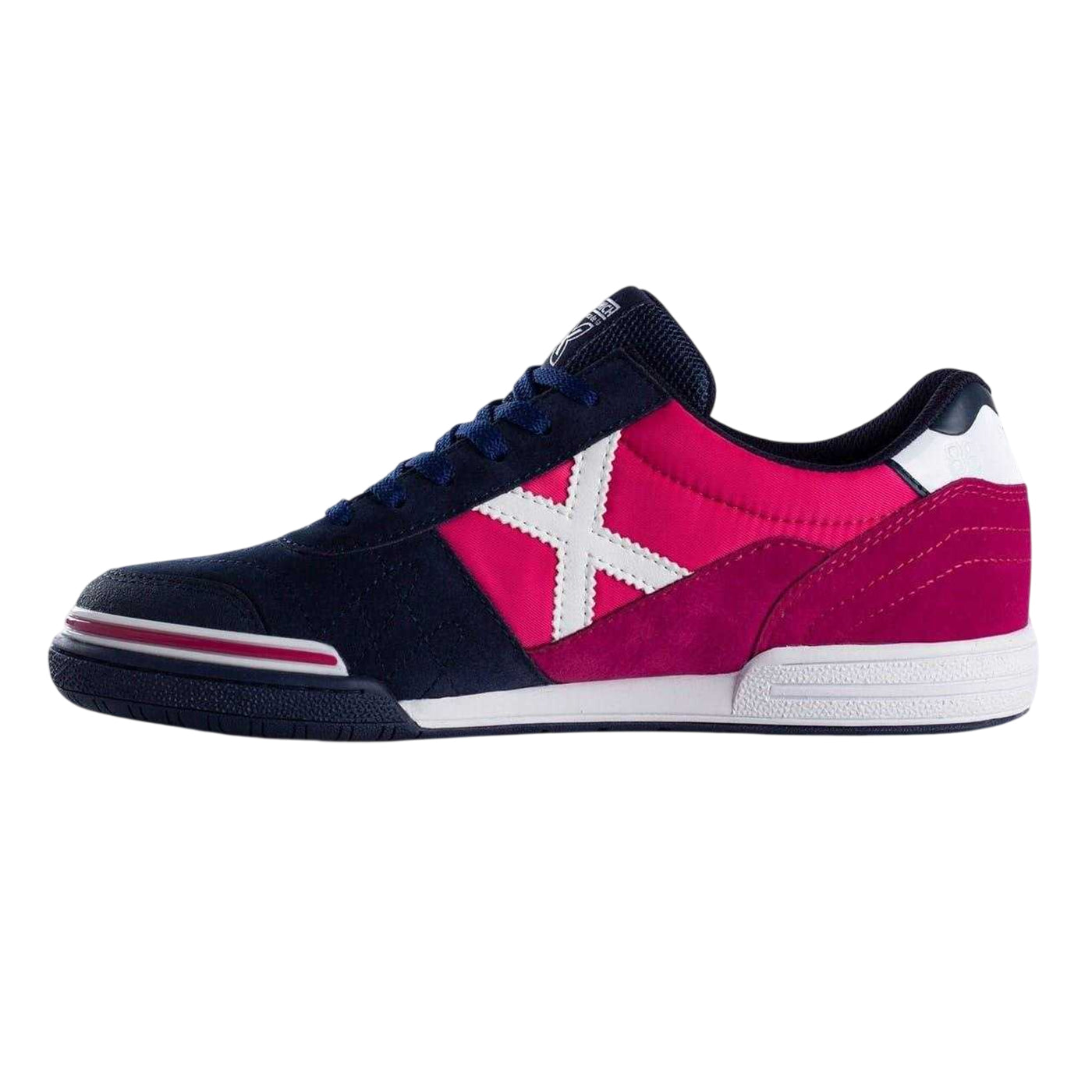 Navy-Fuchsia - Side - Munich Mens Gresca Signature Reinforced Toe Indoor Football Shoes