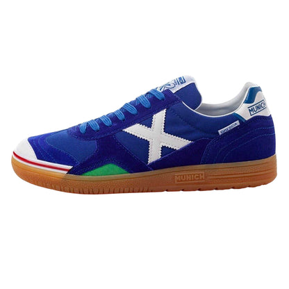 Blue-White - Side - Munich Mens Gresca Signature Reinforced Toe Indoor Football Shoes