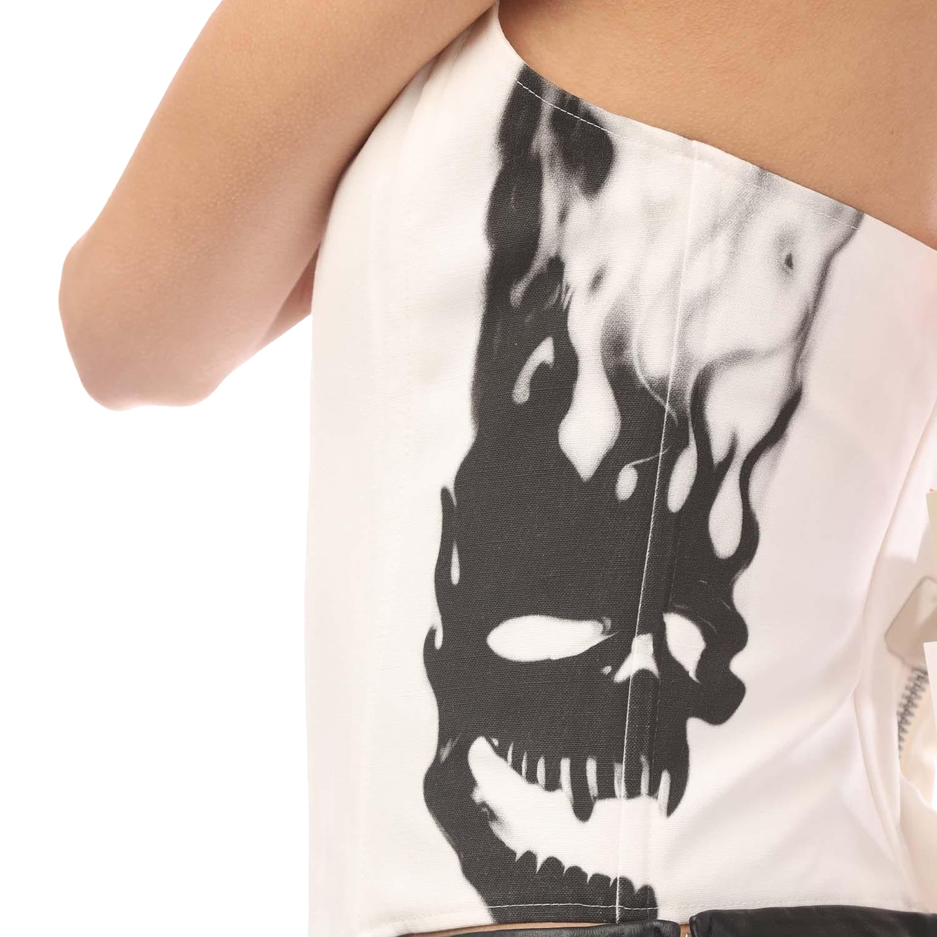 White-Black - Lifestyle - Heron Preston Womens-Ladies Flaming Skull Corset Top