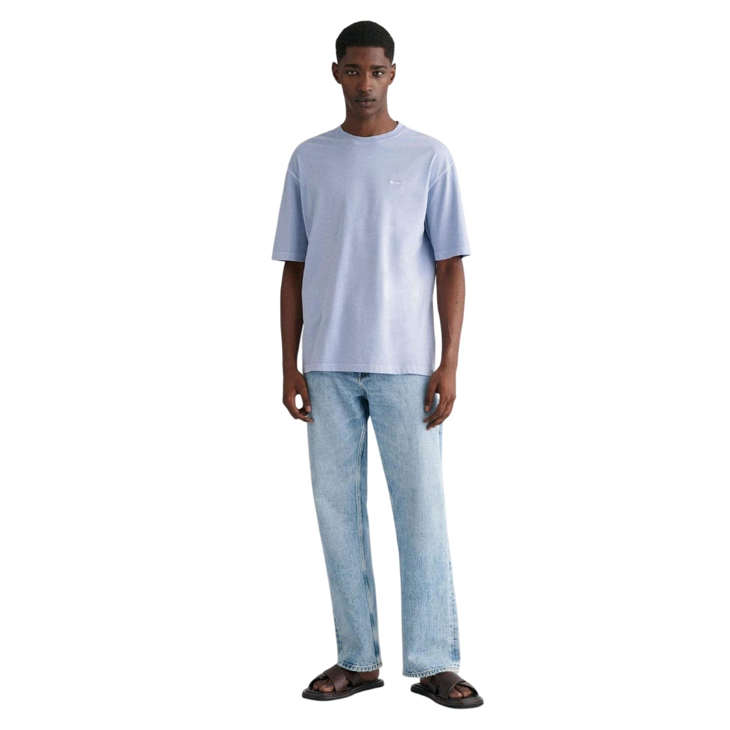 Blue - Side - Gant Mens Embroidered Logo Regular Short-Sleeved T-Shirt