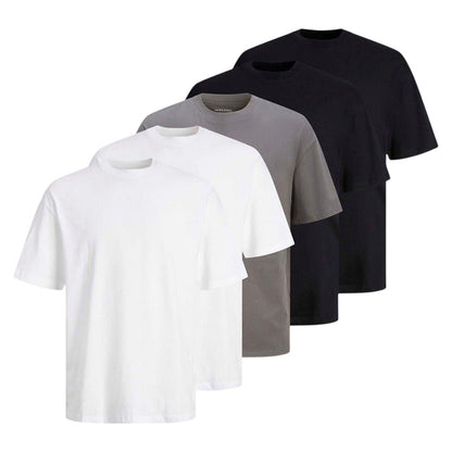 White-Grey-Black - Front - Jack And Jones Mens Loose Fit T-Shirt (Pack of 5)
