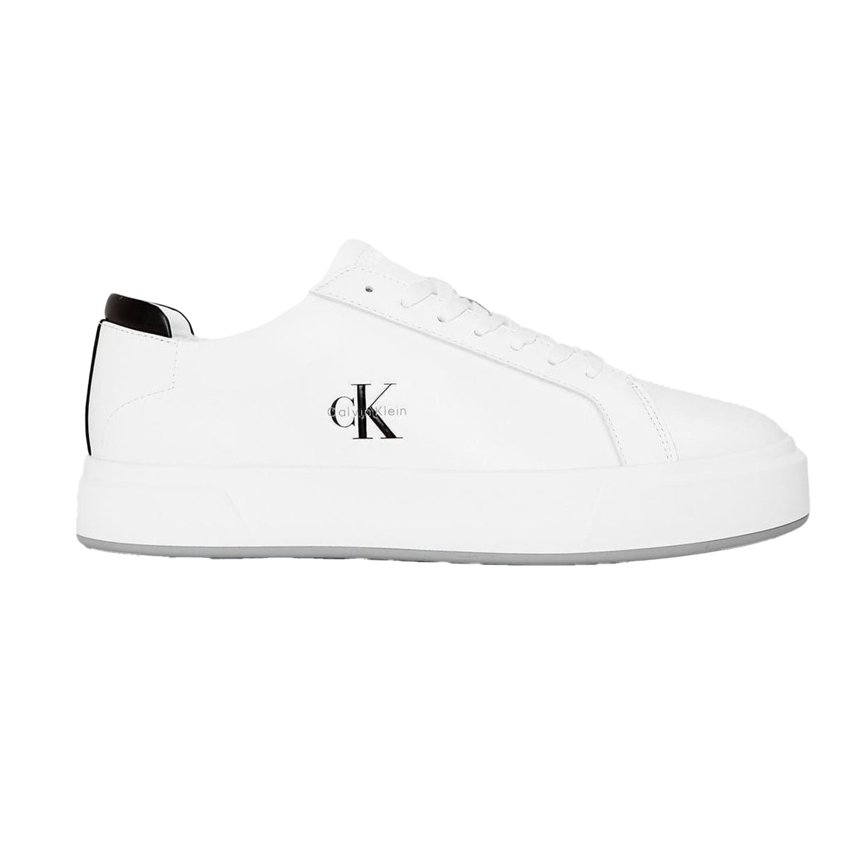 White-Black - Front - Calvin Klein Mens Basket Logo Cupsole Court Trainers