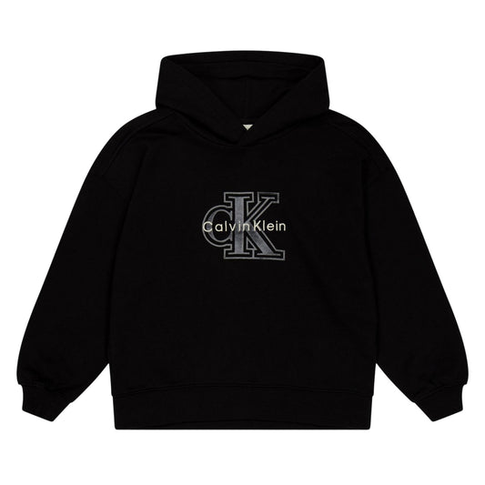 Black - Front - Calvin Klein Childrens-Kids Embroidered Logo Hoodie