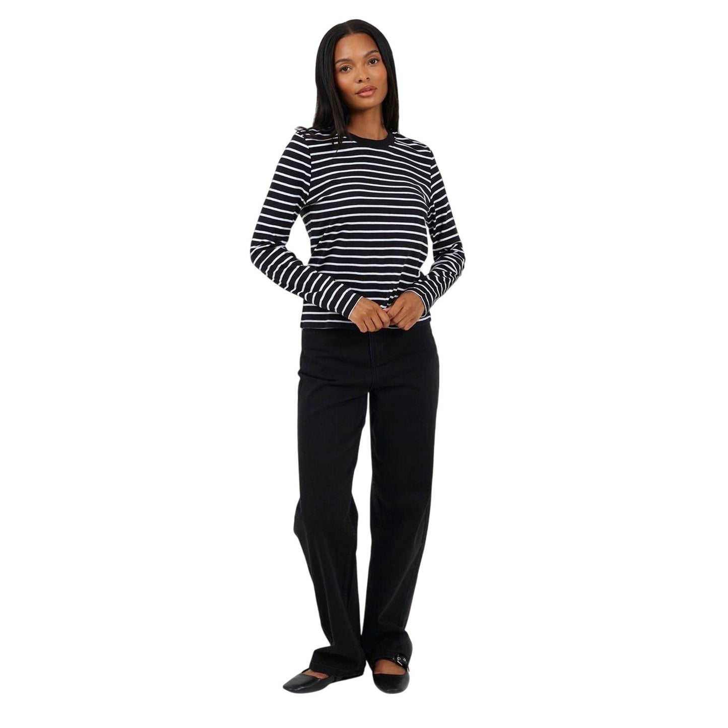 Navy-Cream - Side - Brave Soul Womens-Ladies Striped Long-Sleeved T-Shirt