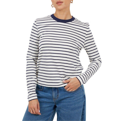 White-Black - Front - Brave Soul Womens-Ladies Striped Long-Sleeved T-Shirt