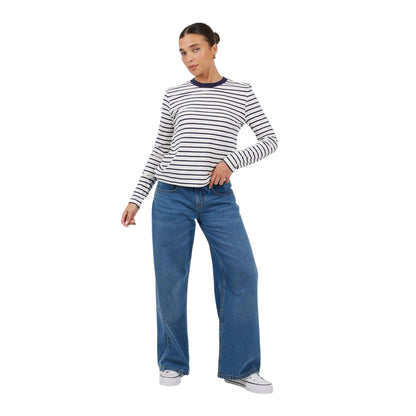 White-Black - Side - Brave Soul Womens-Ladies Striped Long-Sleeved T-Shirt