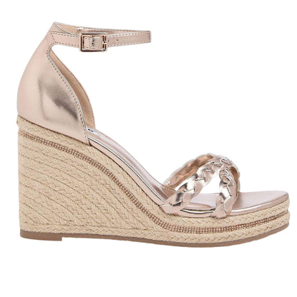 Rose Gold - Front - Dune London Womens-Ladies Khai Plaited Wedge Sandals