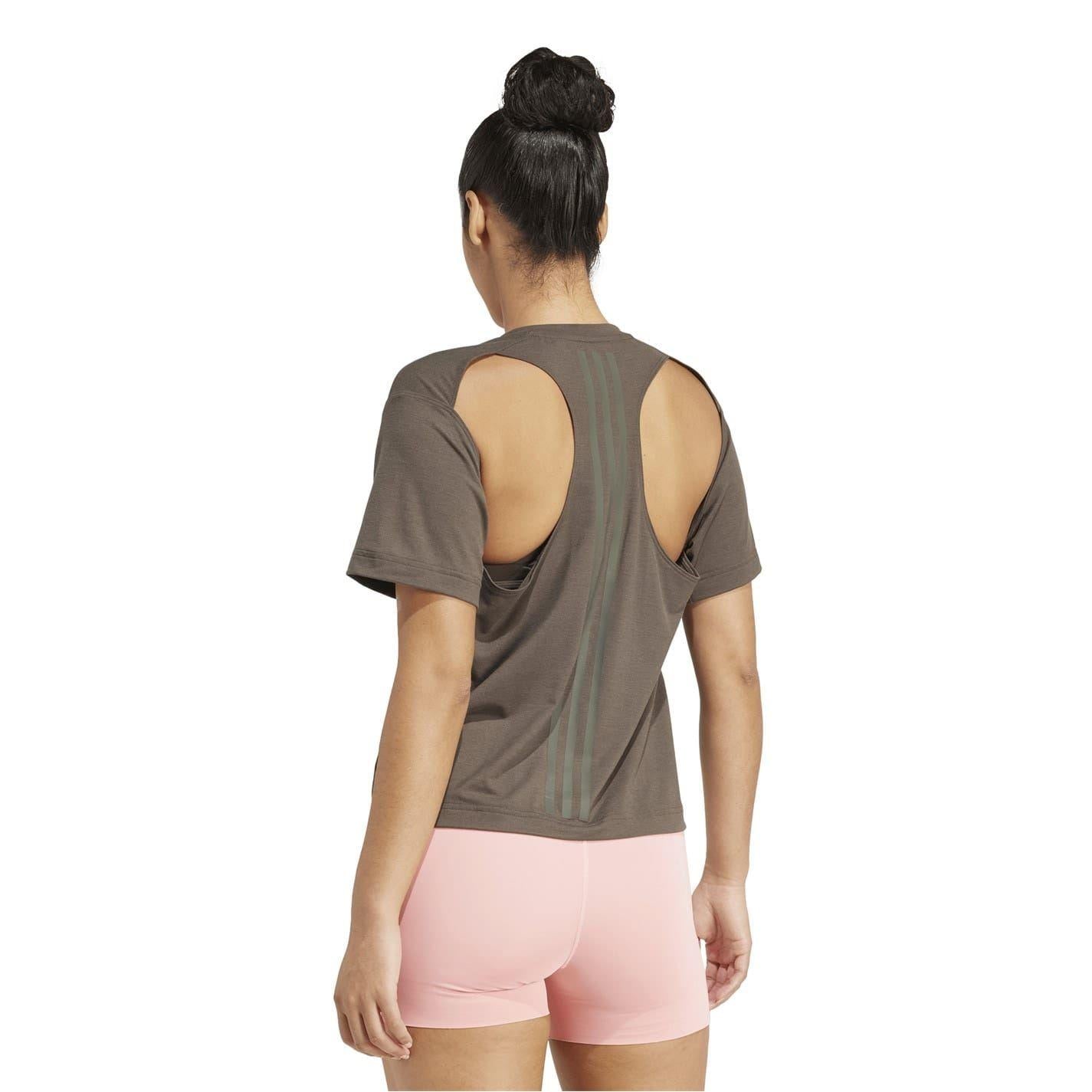 Olive - Back - Adidas Womens-Ladies PrimeLift Cut Out T-Shirt