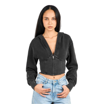 Black - Side - Good American Womens-Ladies Jeanius Crop Hoodie