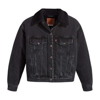 Black - Front - Levis Womens-Ladies 90´s Sherpa Trucker Jacket