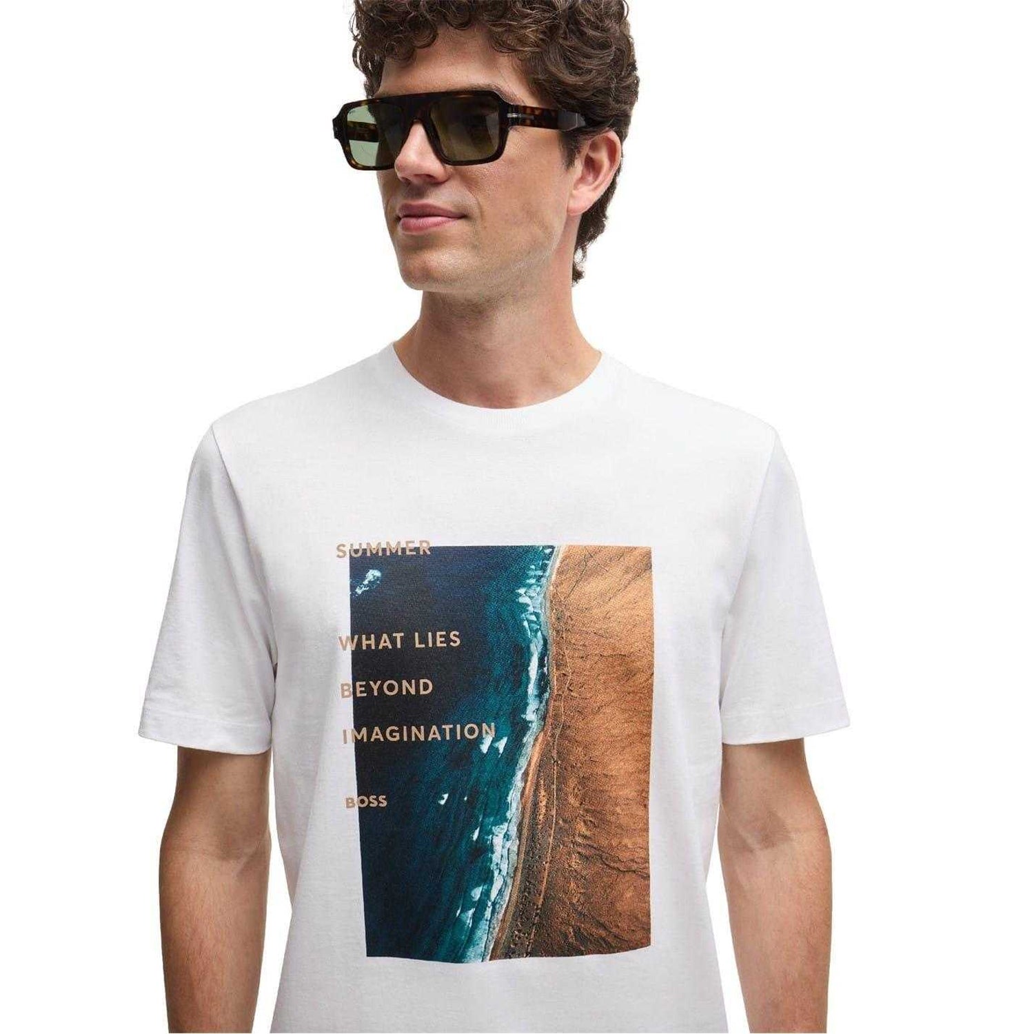 White - Side - Boss Mens What Lies Beyond Imagination T-Shirt