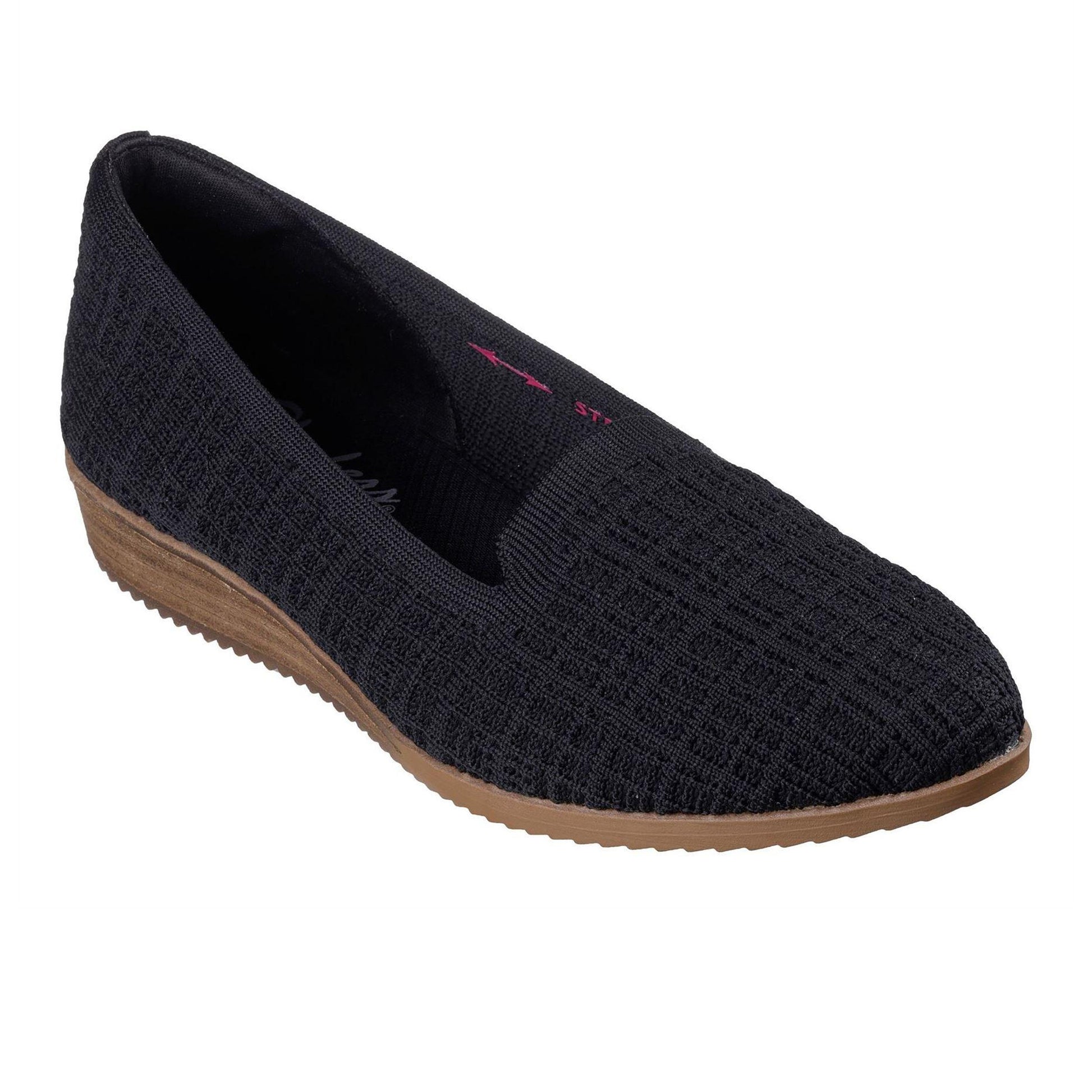 Black - Side - Skechers Womens-Ladies Cleo Wedge Trainers