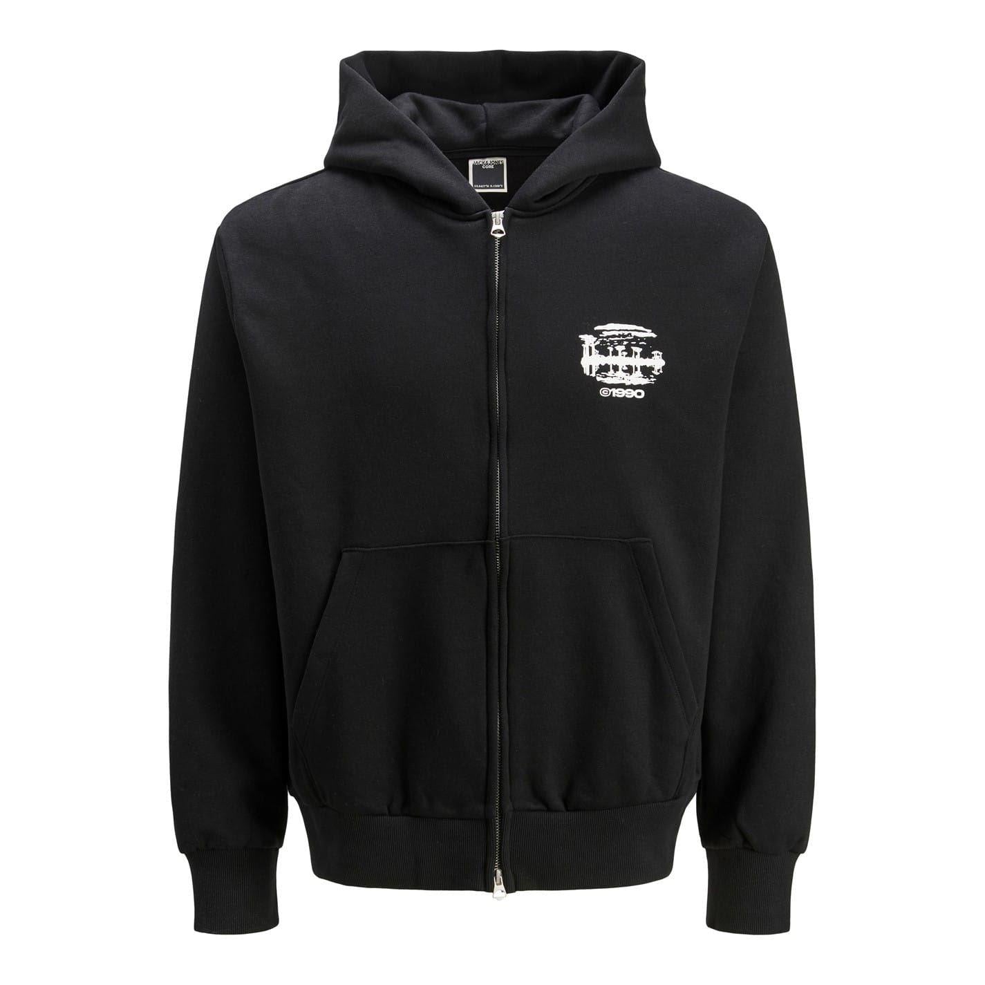 Black - Front - Jack And Jones Mens Graphic Print Regular Full Zip Hoodie