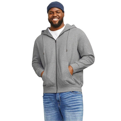 Grey Melange - Lifestyle - Jack And Jones Mens Big & Tall Full Zip Hoodie