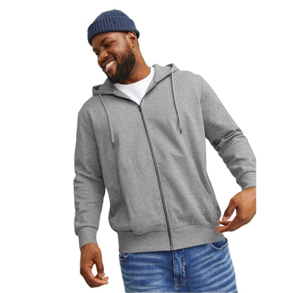 Grey Melange - Pack Shot - Jack And Jones Mens Big & Tall Full Zip Hoodie