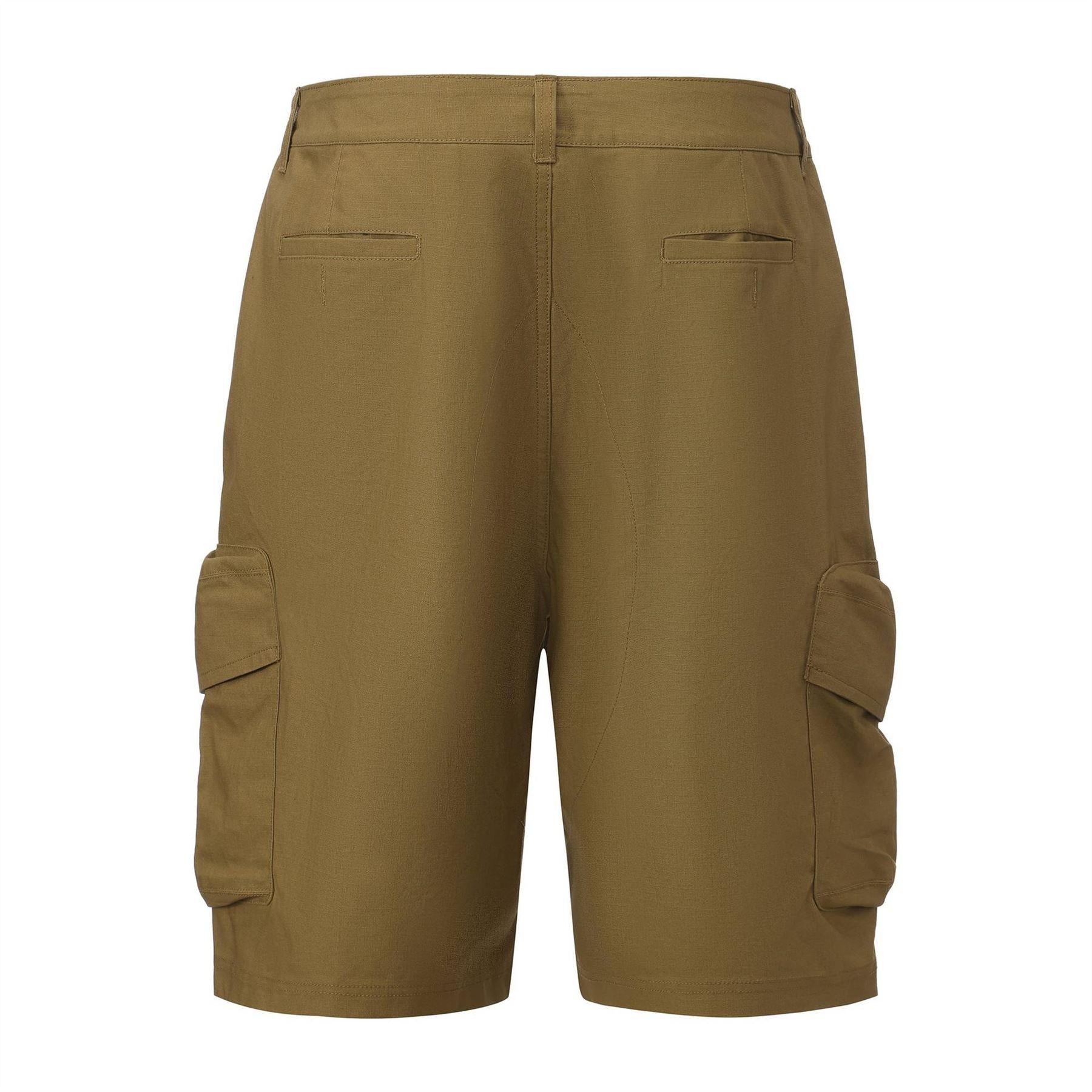 Khaki Green - Back - Pretty Green Mens Cotton Reinforced Tailored Casual Cargo Shorts