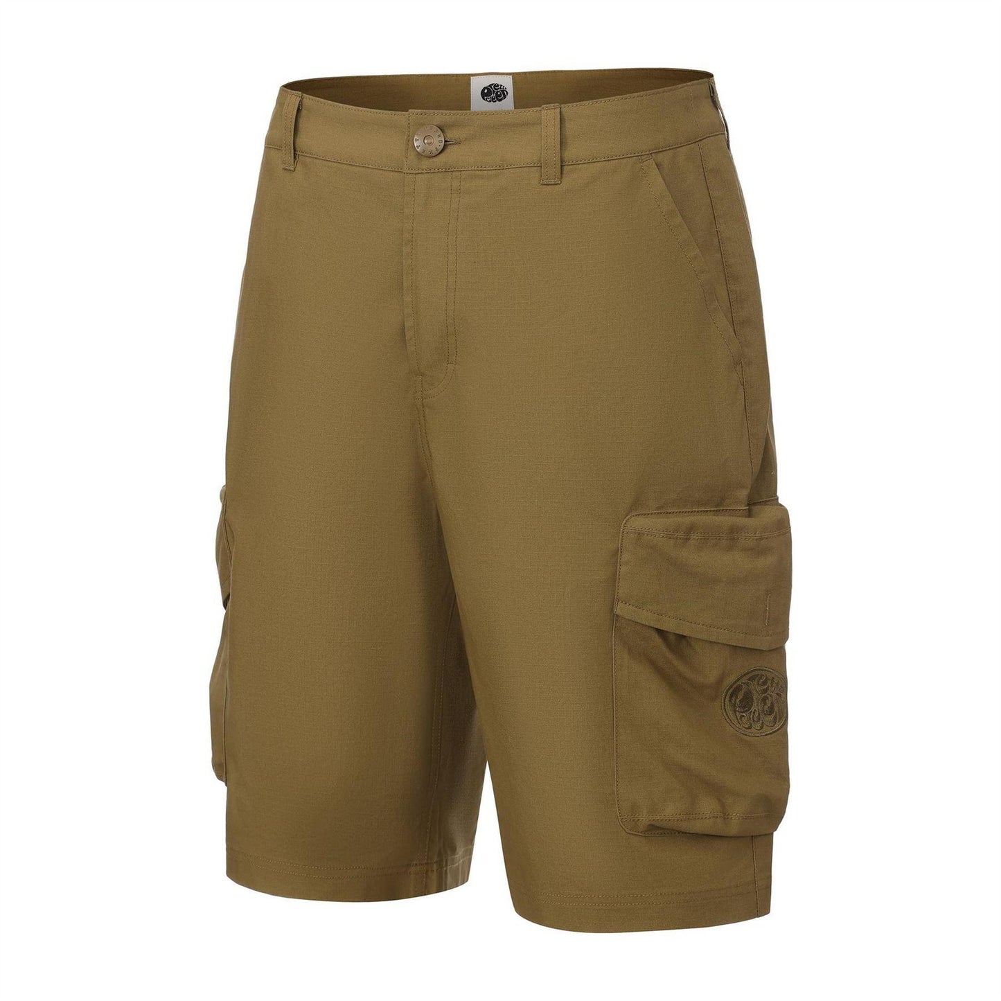 Khaki Green - Side - Pretty Green Mens Cotton Reinforced Tailored Casual Cargo Shorts