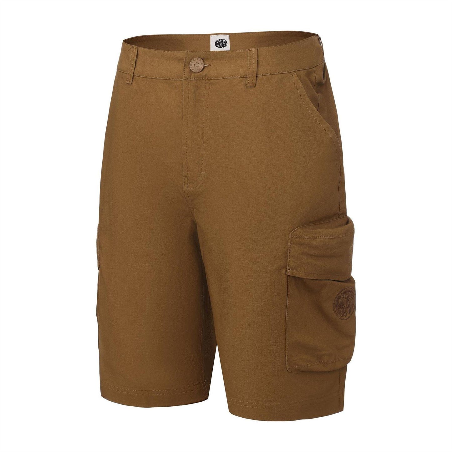 Brown - Side - Pretty Green Mens Cotton Reinforced Tailored Casual Cargo Shorts
