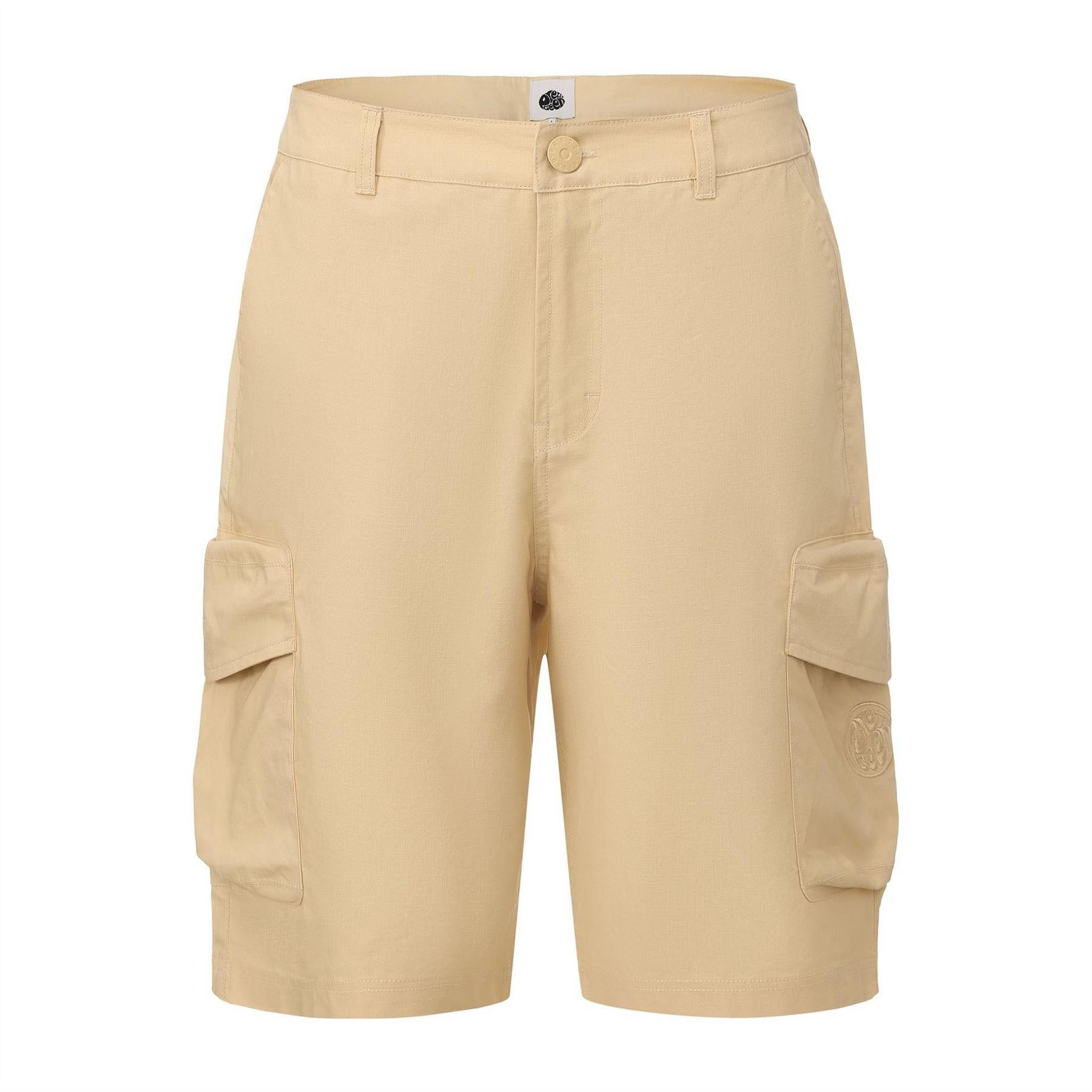 Beige - Front - Pretty Green Mens Cotton Reinforced Tailored Casual Cargo Shorts