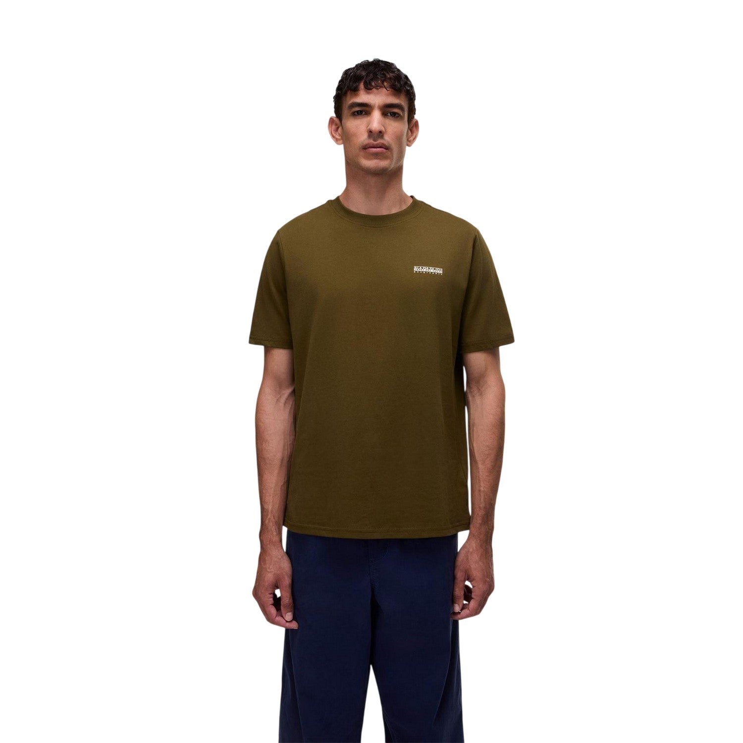 Dark Olive - Side - Napapijri Mens Box Logo Cotton T-Shirt