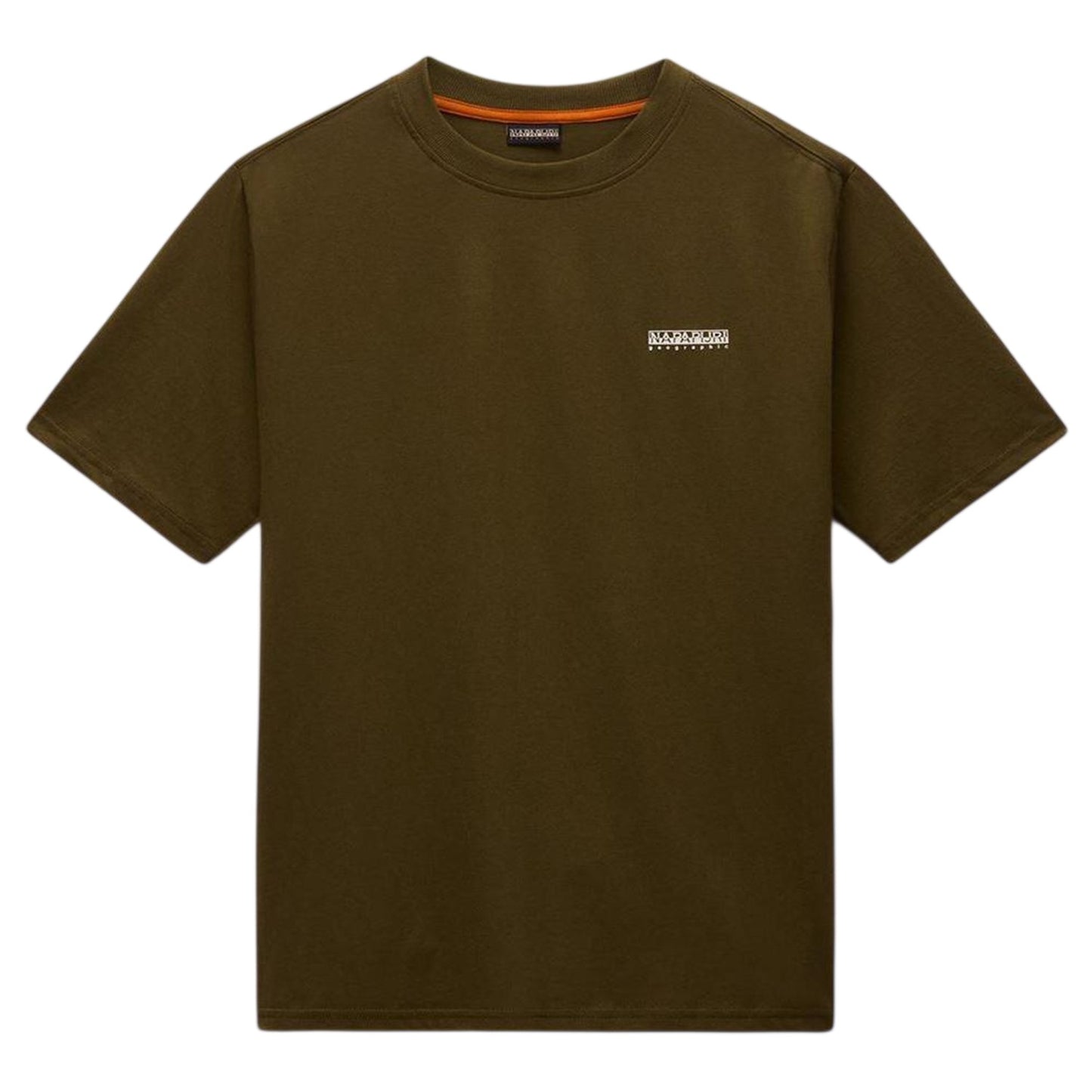 Dark Olive - Front - Napapijri Mens Box Logo Cotton T-Shirt
