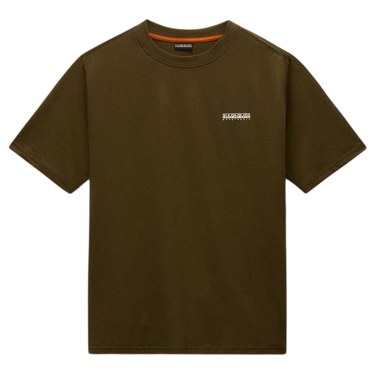 Dark Olive - Front - Napapijri Mens Box Logo Cotton T-Shirt