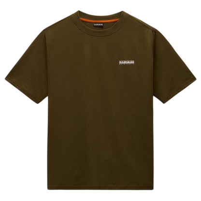Dark Olive - Front - Napapijri Mens Box Logo Cotton T-Shirt