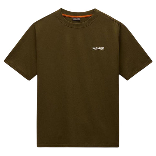 Dark Olive - Front - Napapijri Mens Box Logo Cotton T-Shirt