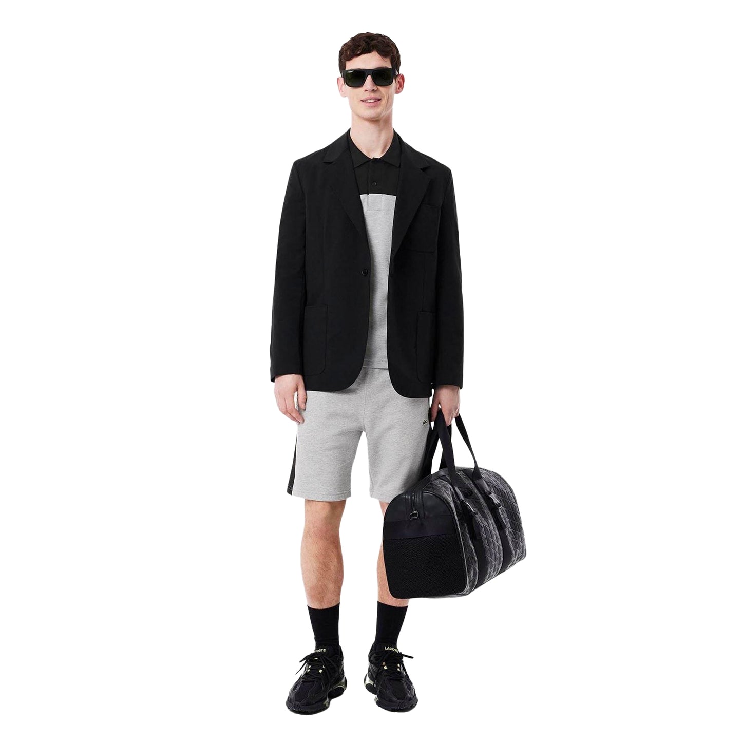 Grey - Side - Lacoste Mens Fleece Colour Block Regular Shorts
