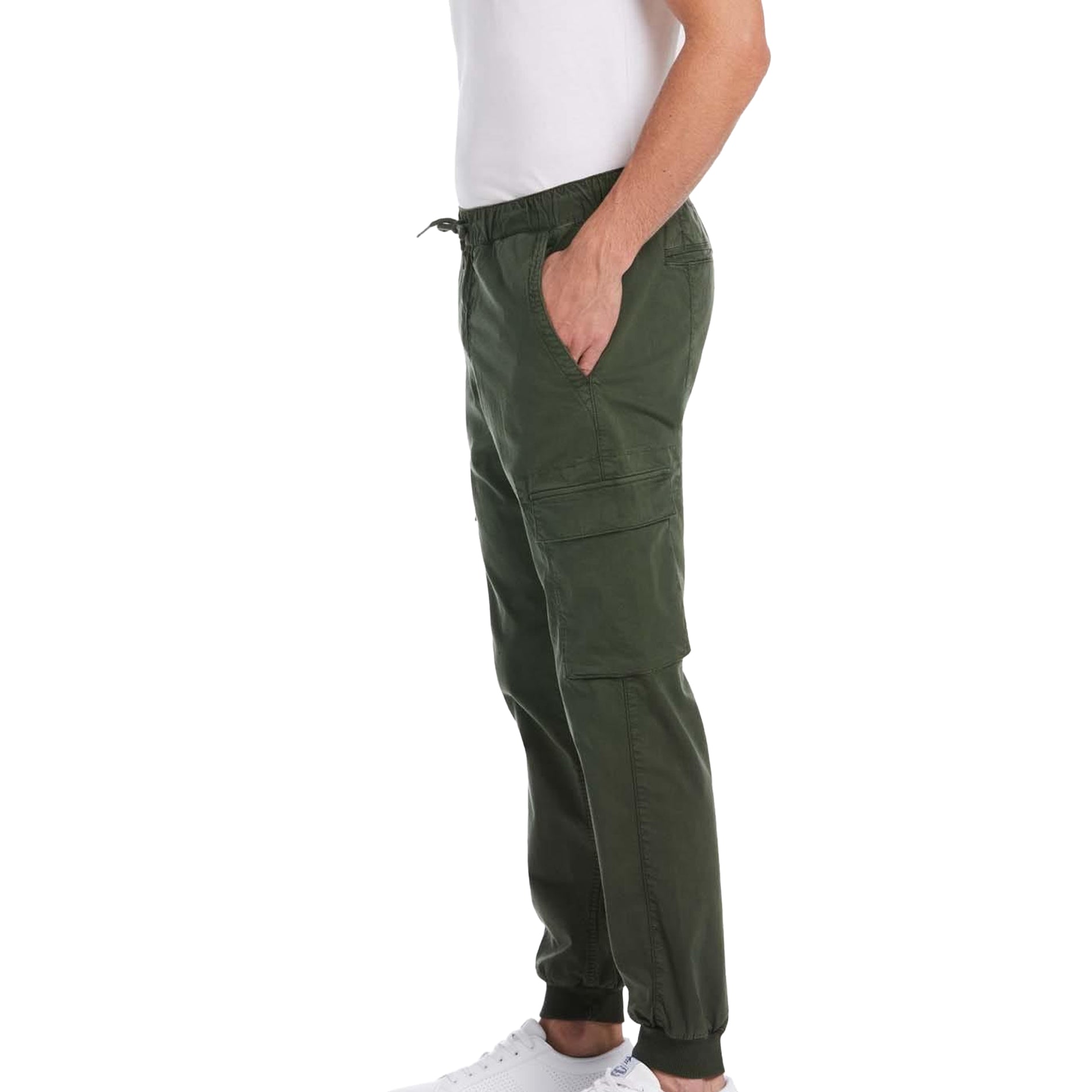 Green - Side - Original Penguin Mens Drawstring Tapered Cargo Trousers