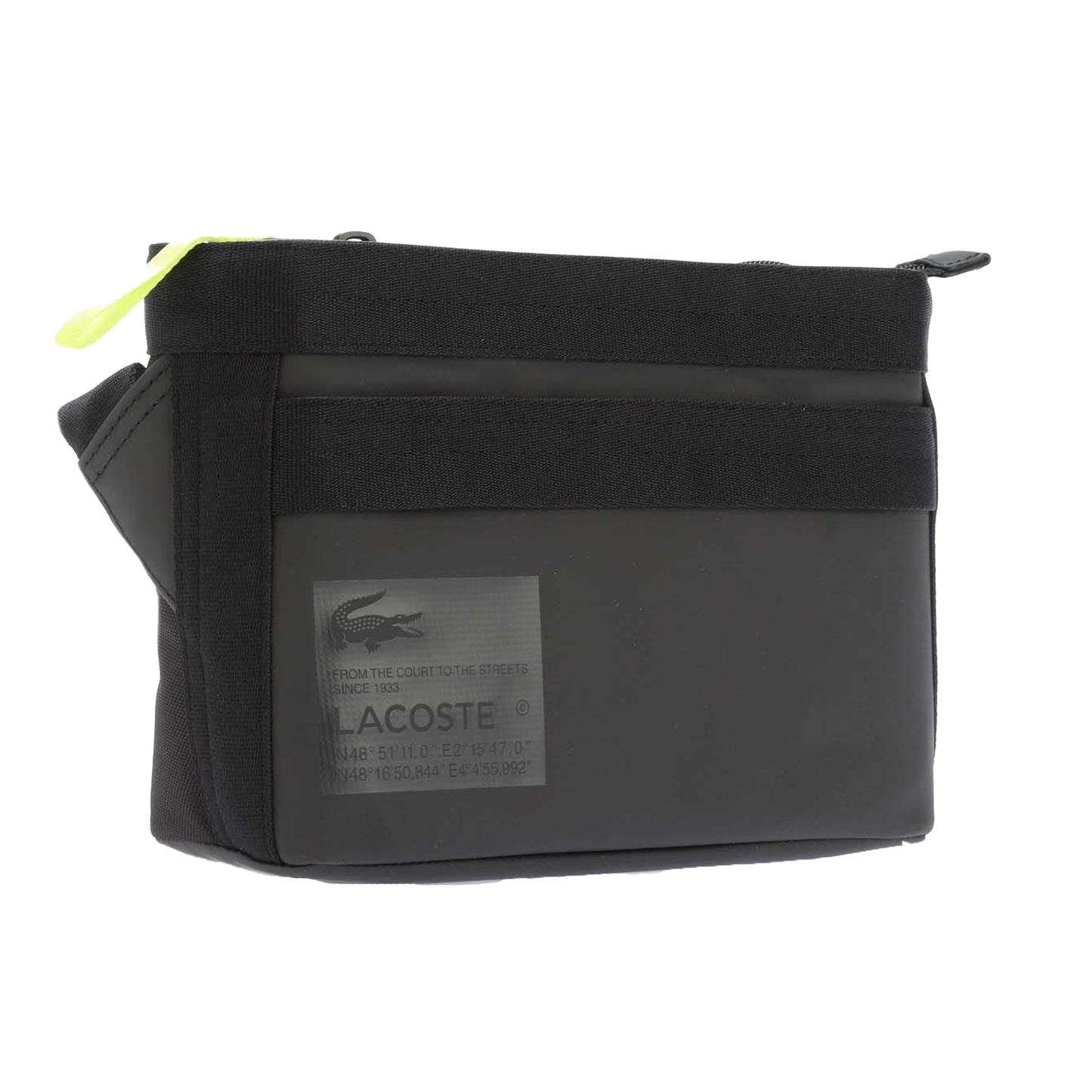 Black - Side - Lacoste Printed Signature Water Repellent Crossbody Bag